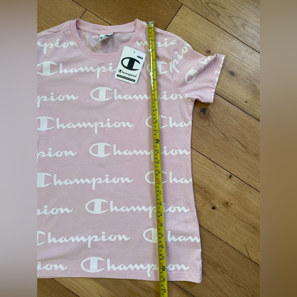 Champion Allover Print T-Shirt - Women’s Small - Spellout Logo Pink Summer BNWT - Picture 9 of 14